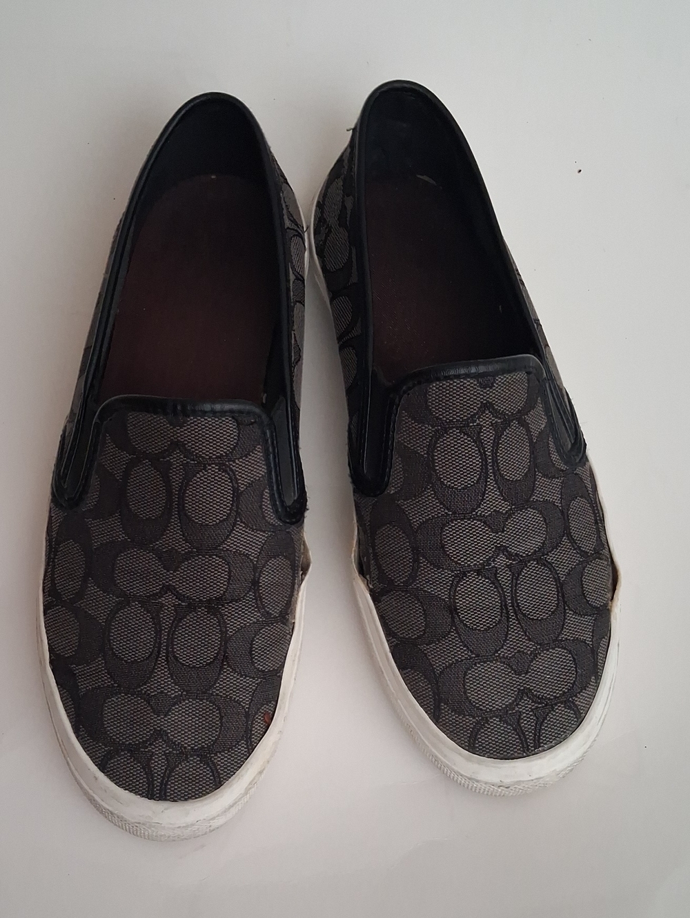 Coach Gray & Black Signature Slip-On Flats
